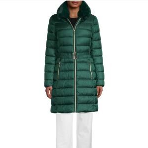 Michael Kors Faux Fur Long Line Puffer Coat in Forest Green Size Medium Winter